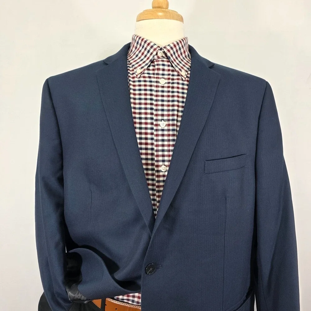 Calvin Klein Men's Sport Coat Blazer Two Button Navy Herringbone Poly Blend 48R